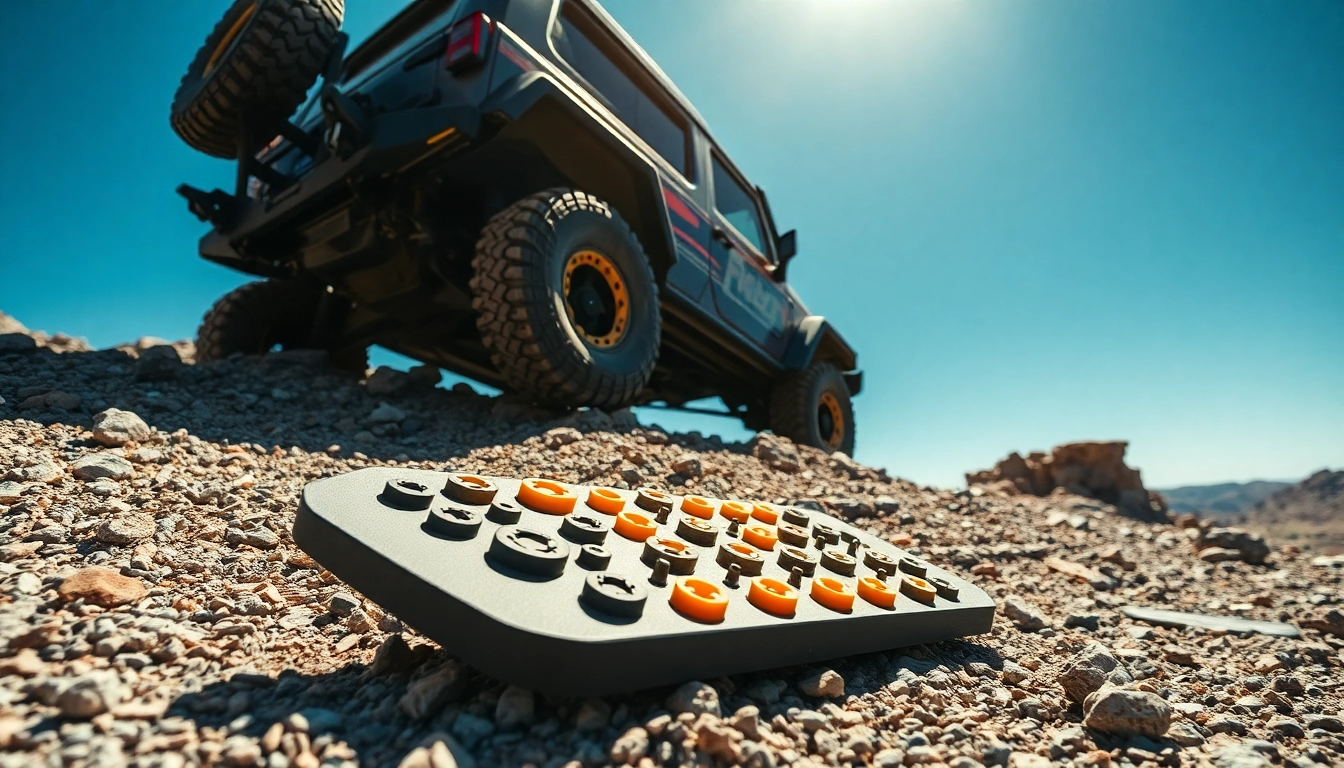 Traction Boards assisting a vehicle on a rocky hill, promoting outdoor adventure.