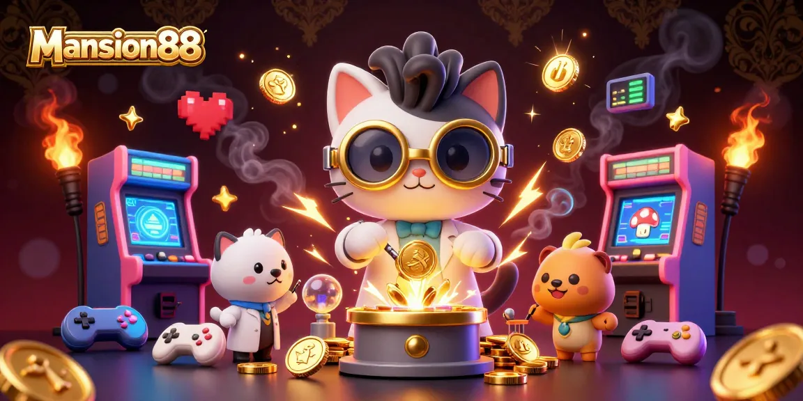 Engage with Mansion88's thrilling casino experience, featuring vibrant characters amidst casino games.