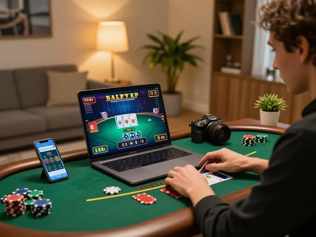 Player using online app at home for Nhà cái Bet88 live blackjack, creating exciting gaming atmosphere.
