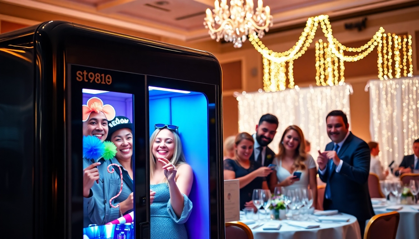 Capturing moments at a photo booth rental with joyful guests and colorful props.