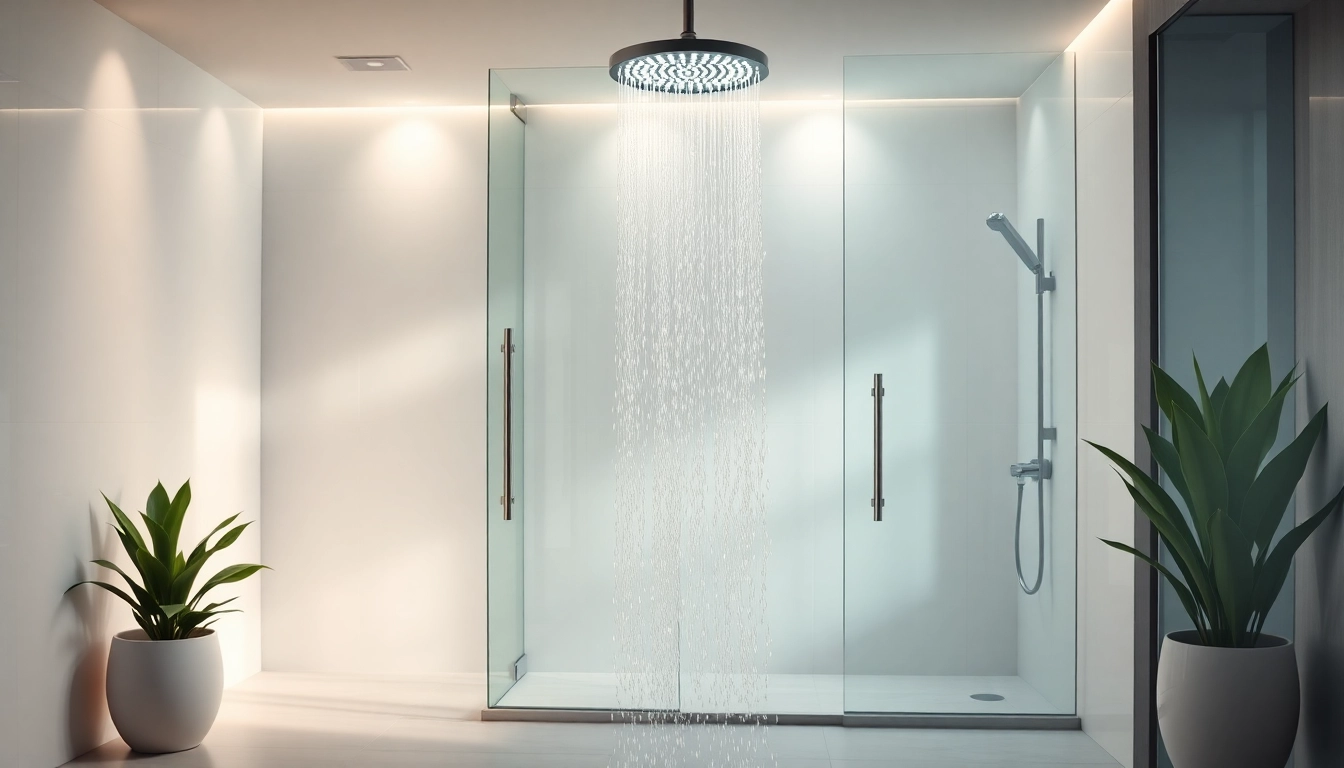 Experience elegant showers au in a luxurious bathroom with modern fixtures and serene lighting.