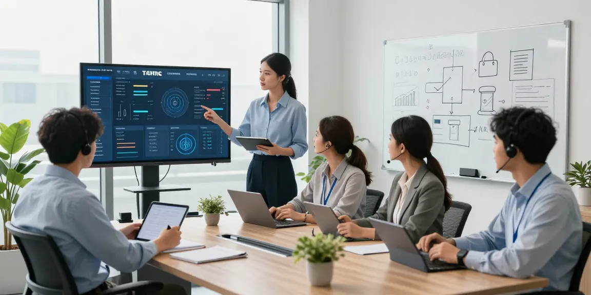 Team providing it support in business with collaborative effort in a modern office environment.