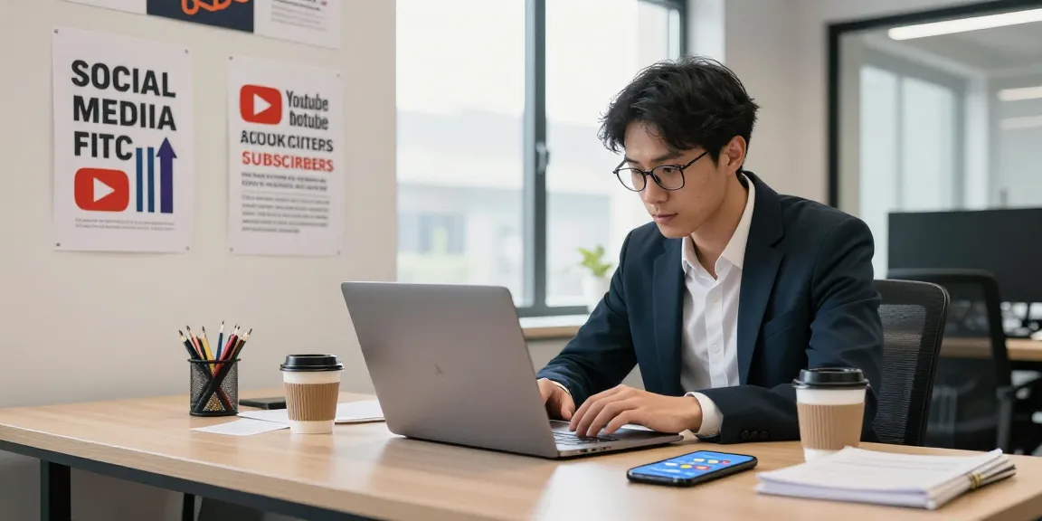 Die besten Seiten, um YouTube-Abonnenten zu kaufen, analysiert von einem Marketer in einem modernen Büro.