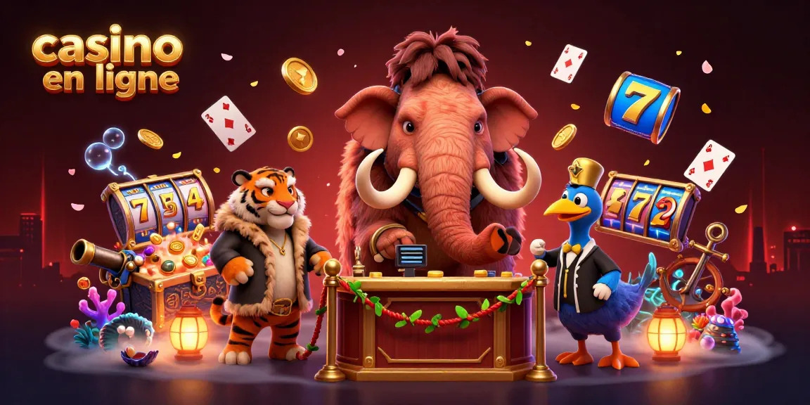 Vivez l'univers du casino en ligne avec un mammouth, un tigre et un dernier oiseau dans un décor animé.