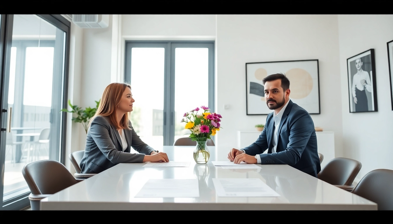 Engaged couple reviewing Family Law Financial Agreements in a modern office setting.