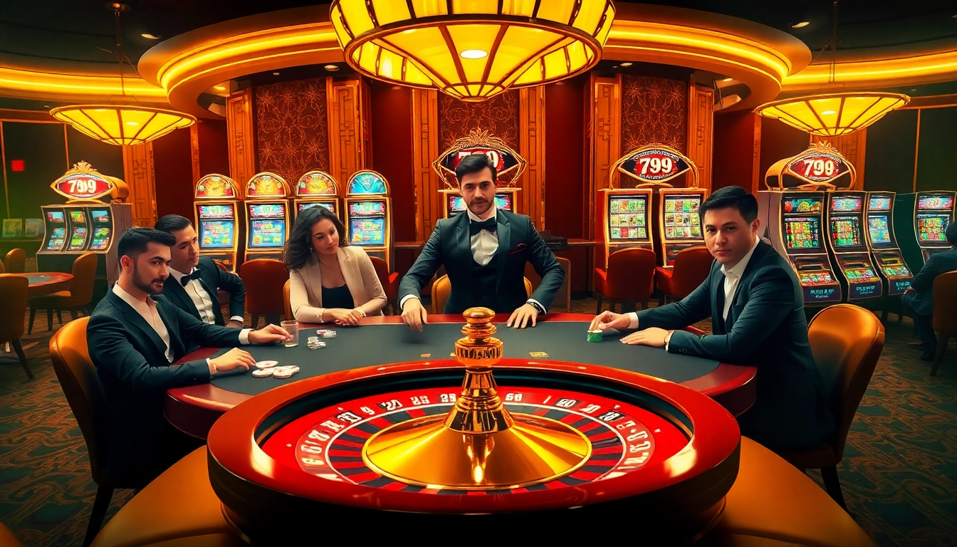 Experience the excitement of gambling at 789club with engaging players at a luxurious poker table.