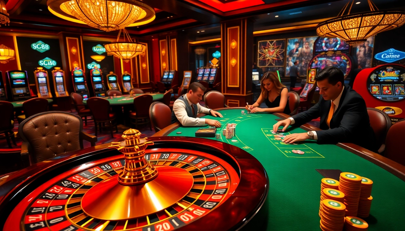 Experience thrilling gaming moments with SC88 in a luxurious casino setting.