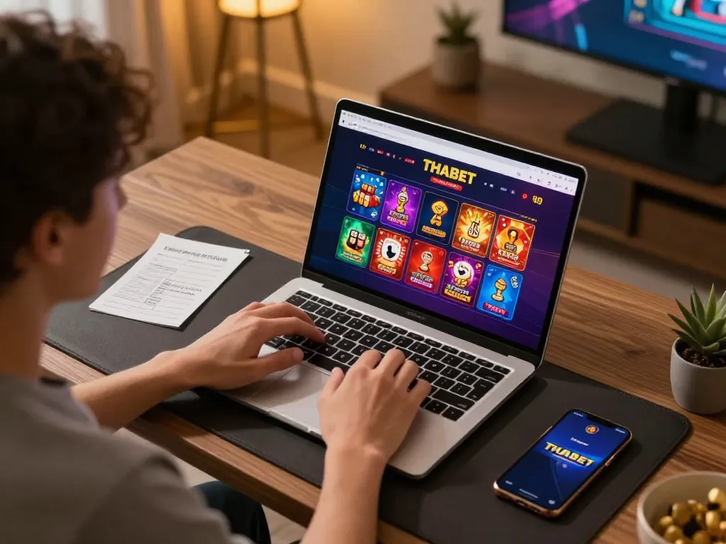Engaging in strategic THABET online gaming session with colorful casino interface.