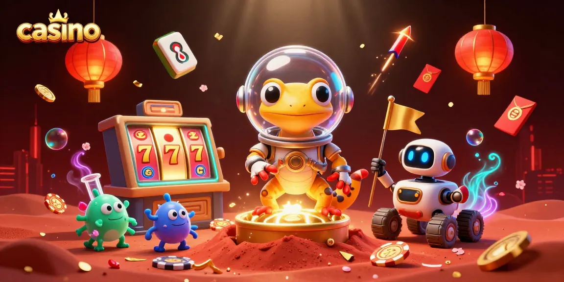 celebrate casino excitement with a Martian gecko and robot in a golden gaming discovery