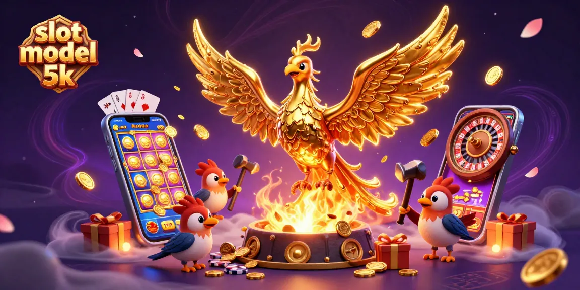 Engage in the thrilling action of slot modal 5k with golden coins and dynamic gaming elements bursting from a smartphone.