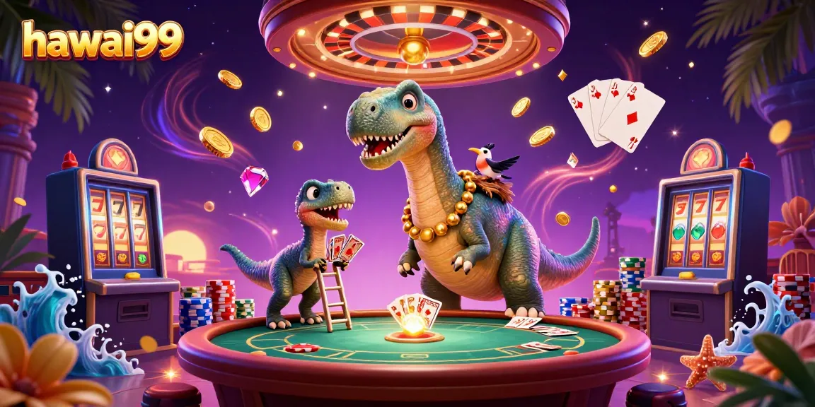 Experience hawai99 with vibrant casino action featuring dinosaurs and gaming elements.
