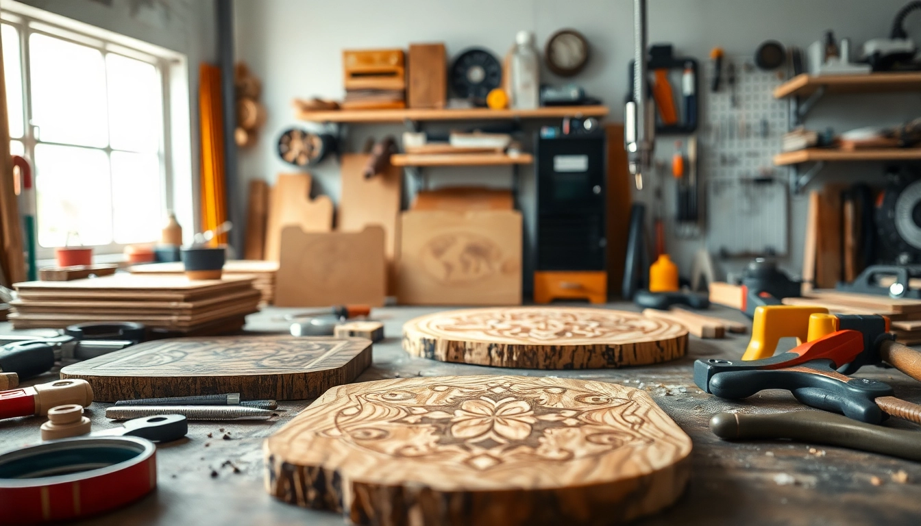 Creating intricate laser engraving designs with wood and acrylic elements in a workshop.