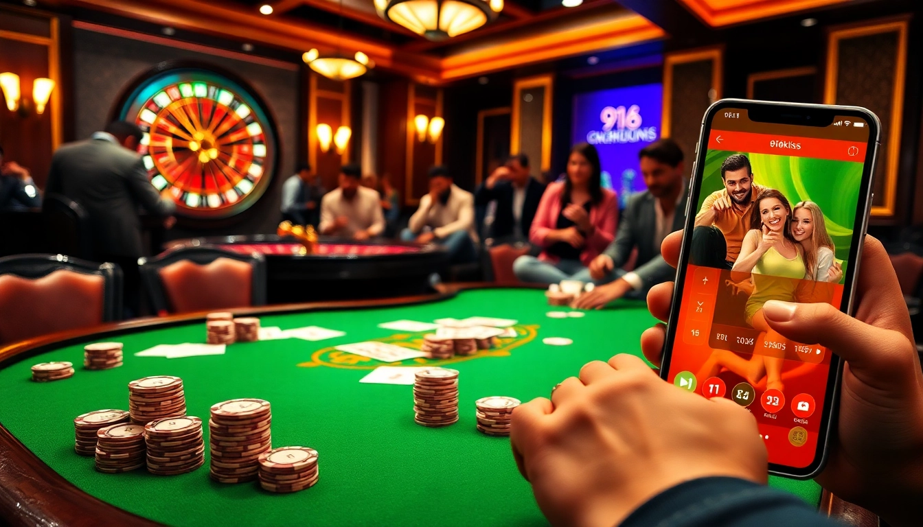 Engage in thrilling gameplay with 918kiss apk senang menang on a vibrant casino table featuring poker chips and cards.