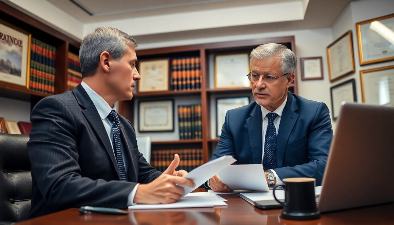 Engaged Asheville criminal defense lawyer consulting with a client in a professional office setting.