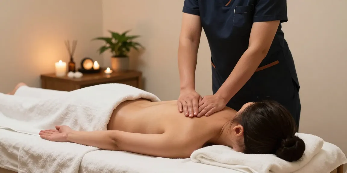마사지 치료 중인 고객과 스웨디시 마사지 전문가의 편안한 스파 환경