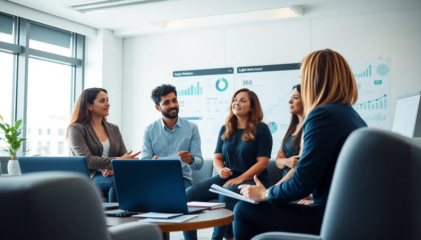 Auckland SEO specialist collaborating with a team in a bright modern office.