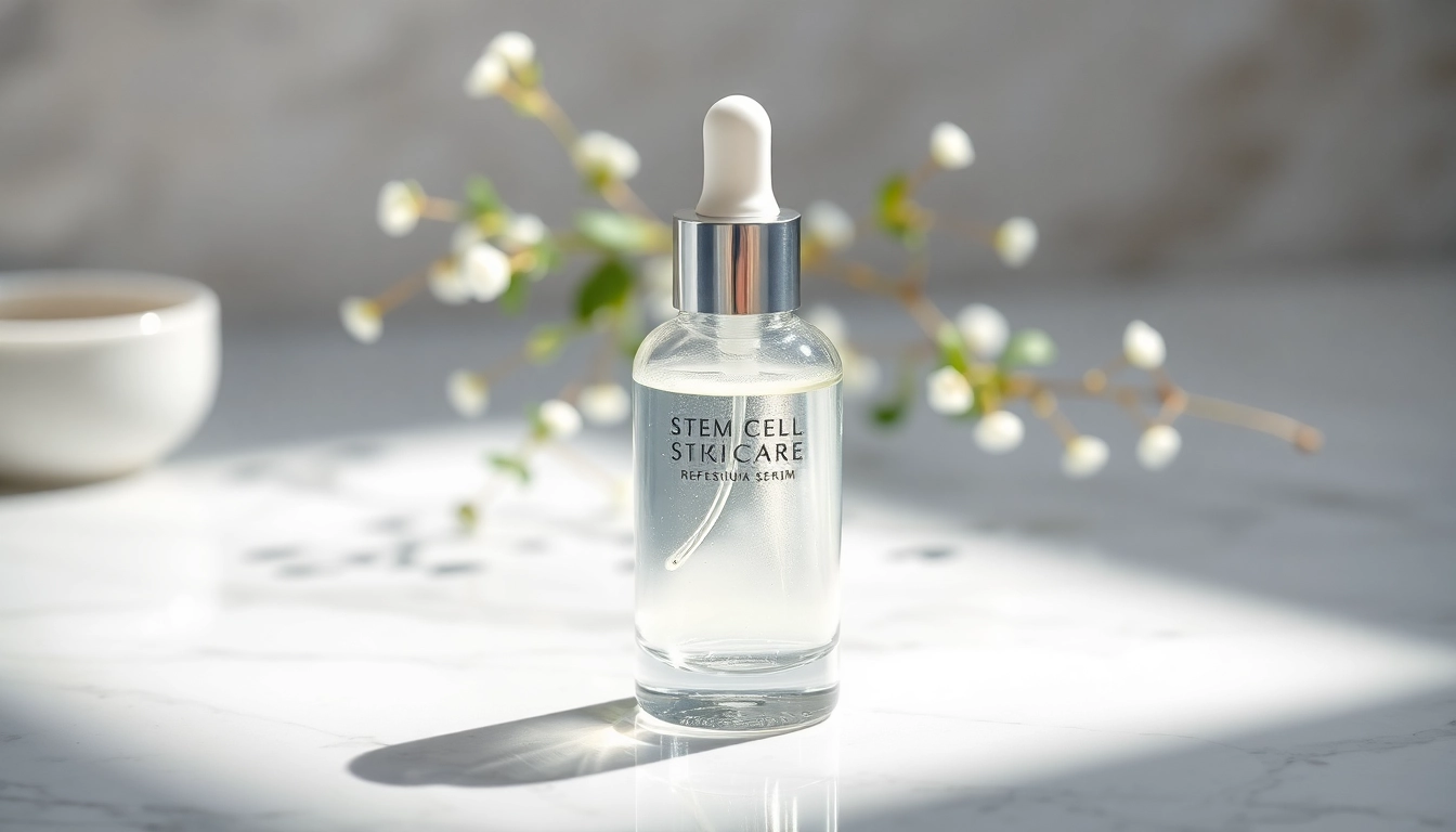 Apply stem cell skincare serum for a youthful glow with sleek, modern design.