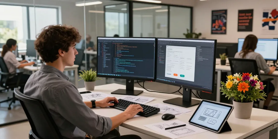 Efficient screenshot software download with a developer working at a modern desk, showcasing productivity and innovation.