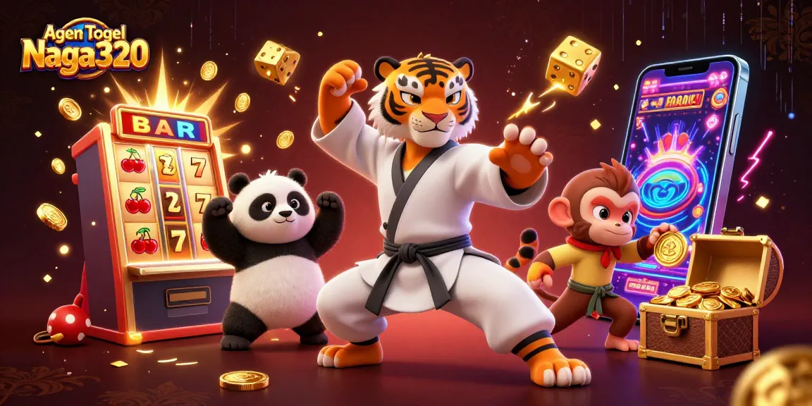 Agen Togel Naga320 delivers thrilling wins with lively 3D characters amidst a bustling casino scene.
