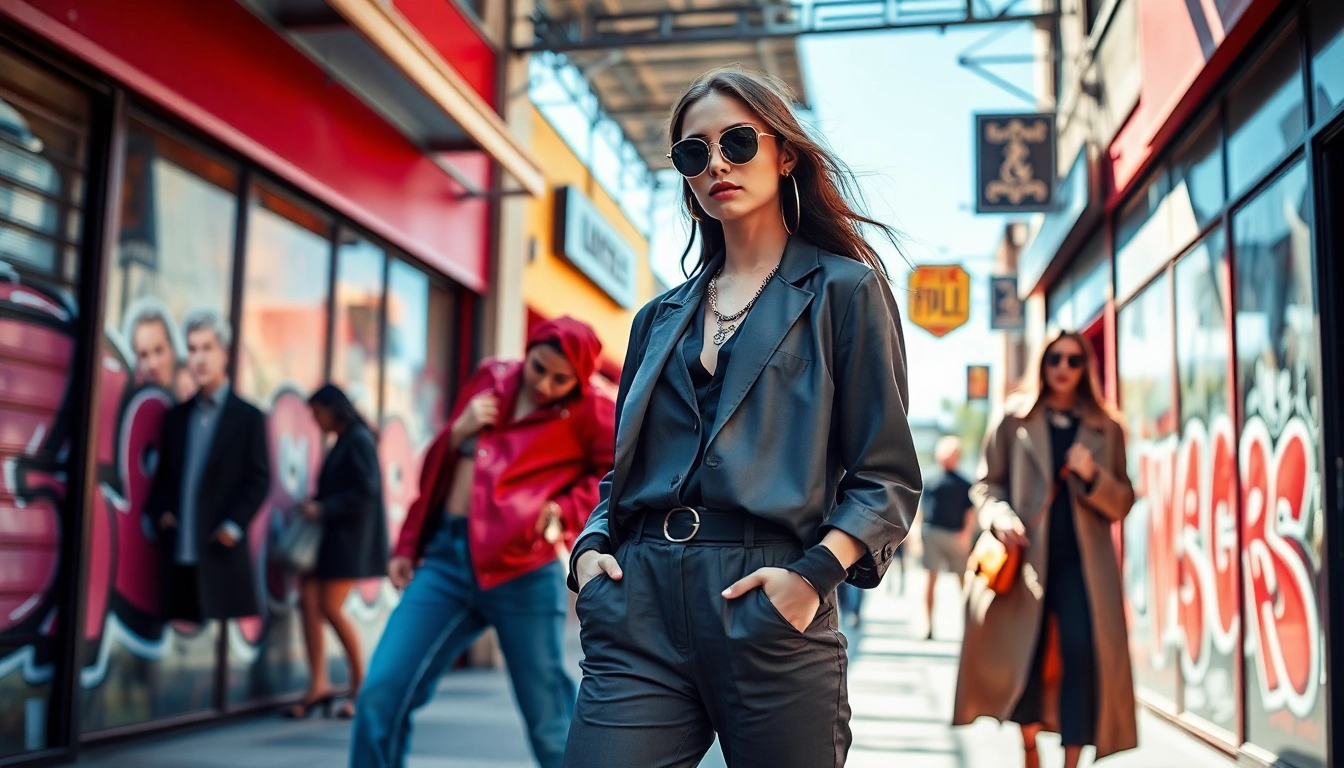 Showcasing unique Fashion styles in a vibrant urban setting with accessories.