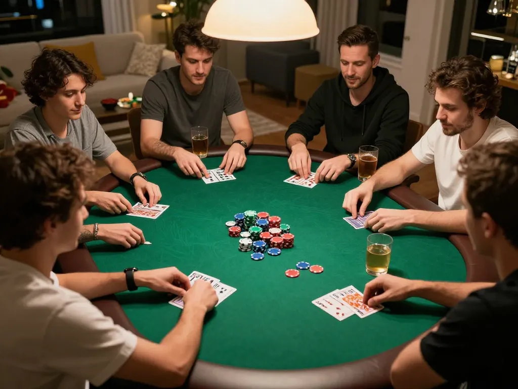 Players engaging in an intense poker game at home, showcasing strategic gameplay with 88i.