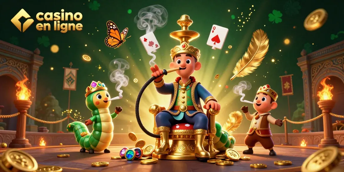Jouer sur un casino en ligne avec une scène animée de personnages fantastiques et des symboles de poker.