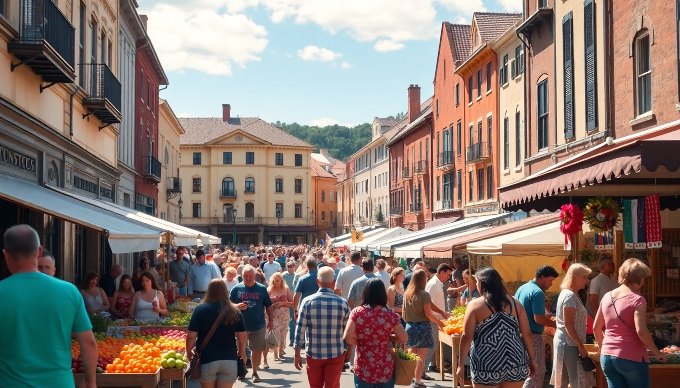 Experience the lively atmosphere of Clarksburg farmers' market with colorful stalls and engaged locals.