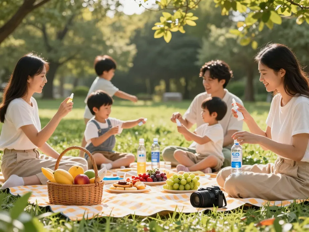 Family enjoying a picnic while applying the best mosquito repellent for outdoor protection.