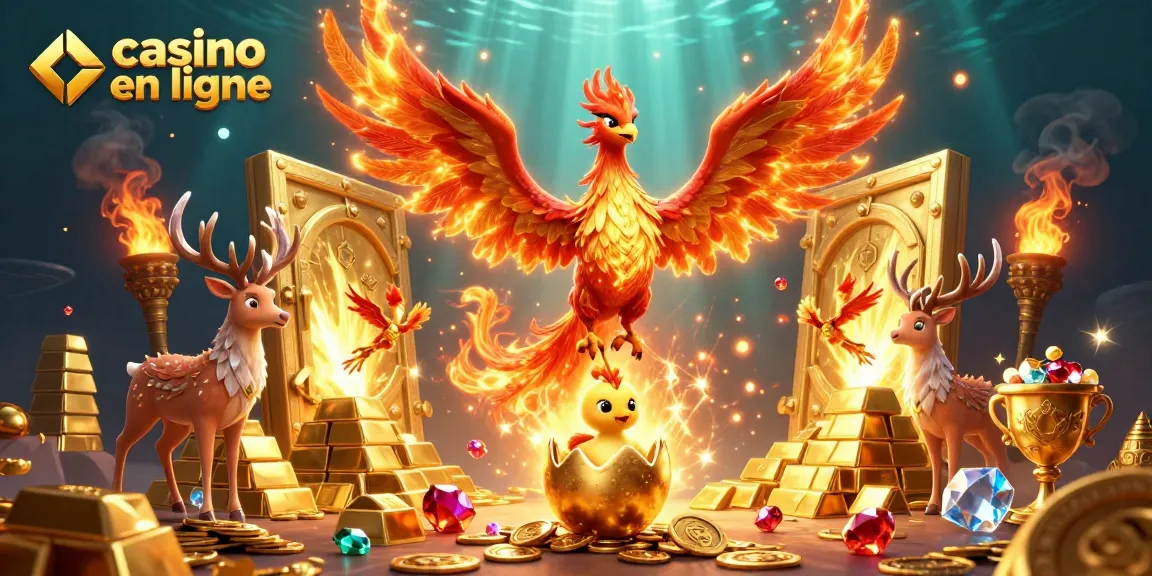 Jouez au casino en ligne avec la magie d'un phoenix et des trésors étincelants.