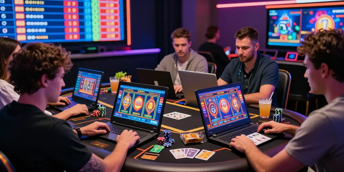 Players immersed in online casinos that accept credit cards, showcasing vibrant gaming atmosphere and diverse interactions.