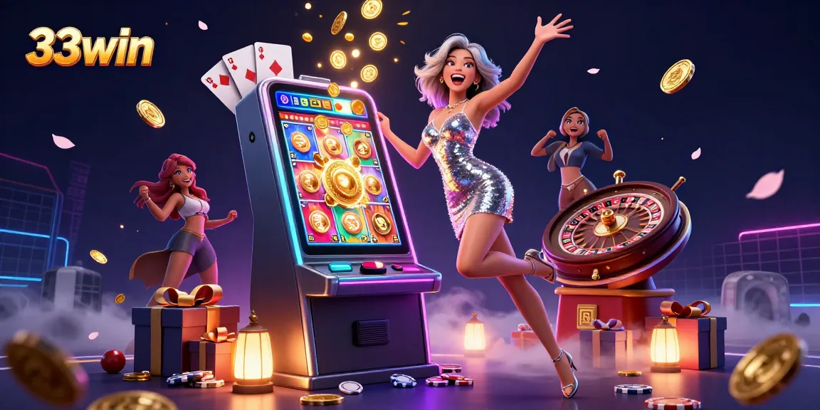 Celebrate big wins at 33win with a stunning jackpot scene of excitement and vibrant casino elements.