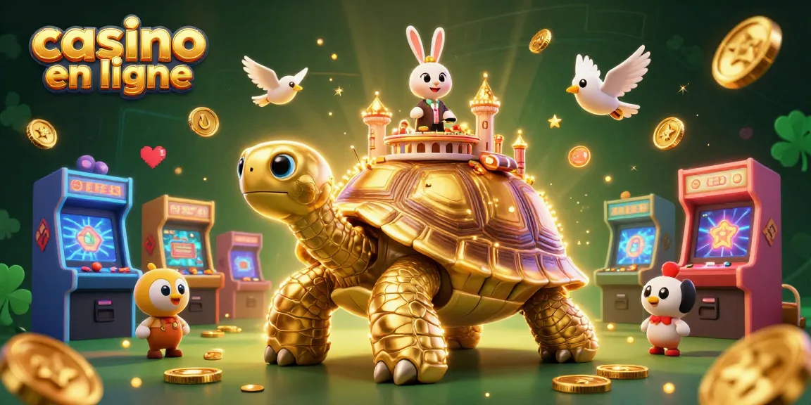 Jouez sur casino en ligne avec un magnifique palais sur une tortue dorée, des pièces volantes et un croupier en direct.