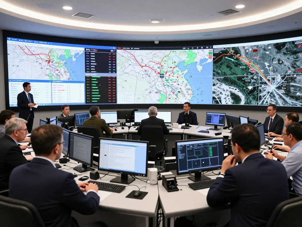 Military analysts discussing Israel Iran tensions in a high-tech command center.