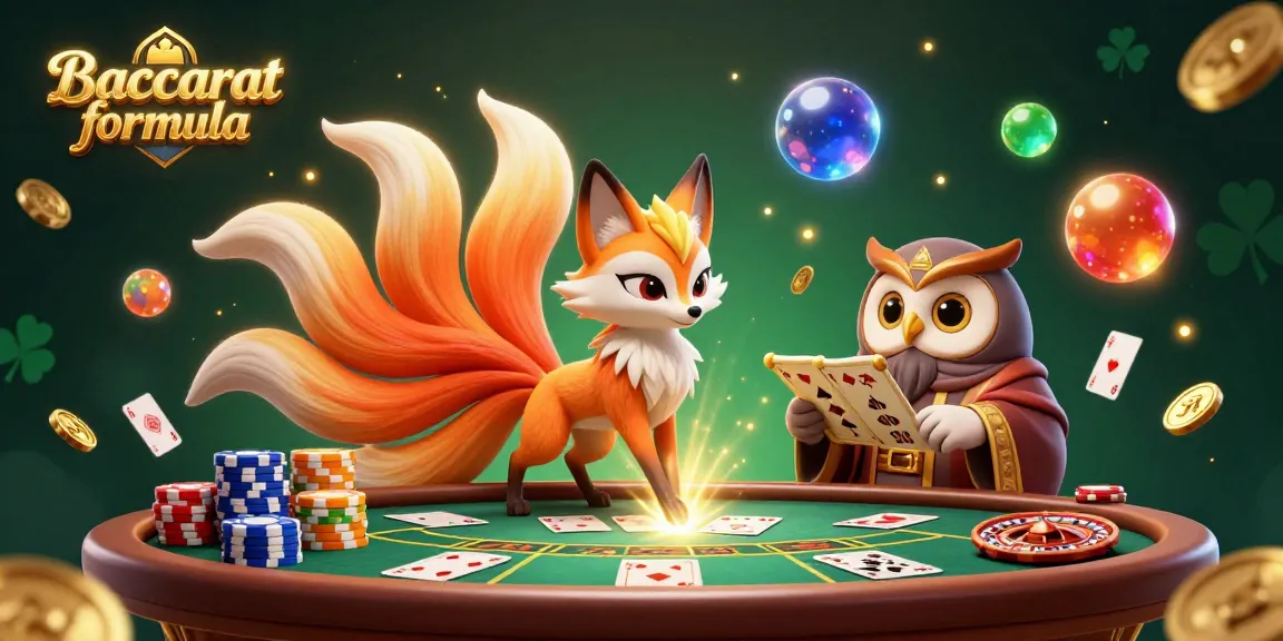 Baccarat formula offers winning strategies illustrated with vibrant casino elements like chips and cards.
