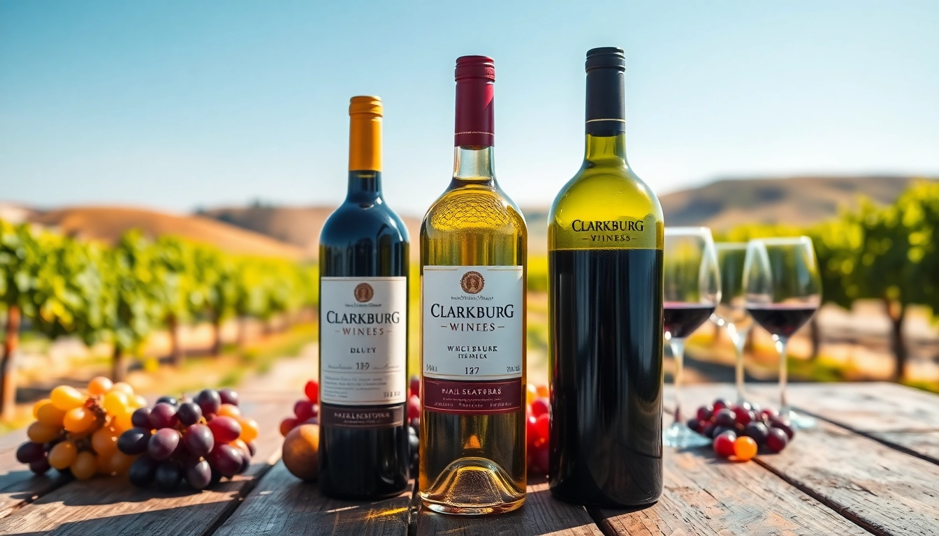 Savoring Clarksburg wines depicted with a rustic backdrop, highlighting grapes and glasses.