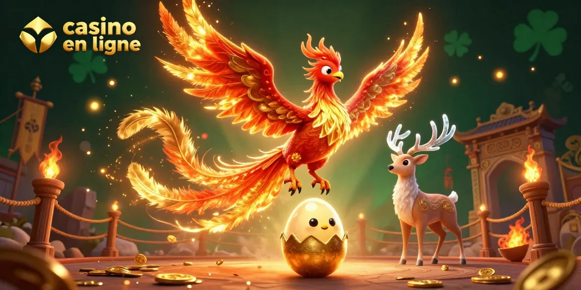 Découvrez l'univers du casino en ligne avec un phoenix flamboyant et des éléments de jeu captivants.