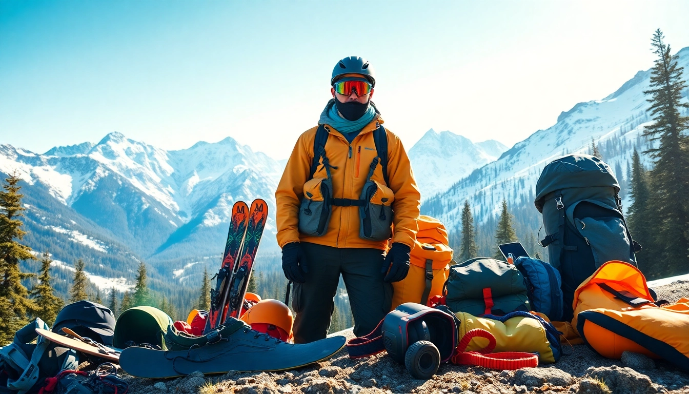 Discovering Backcountry gear set against stunning mountain scenery, showcasing adventure-ready equipment and accessories.