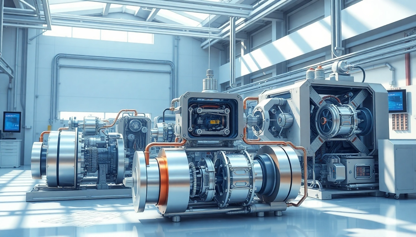 Technische Animation zeigt komplexe Maschinen in einem modernen industriellen Umfeld.