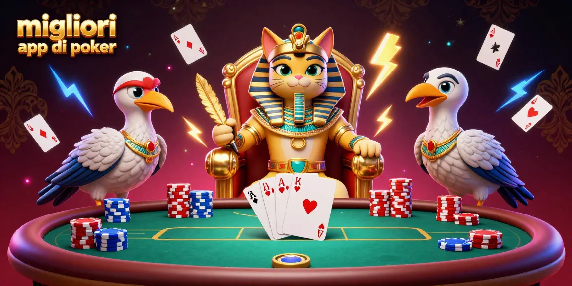 Migliori app di poker: esplora emozionanti tavoli con il gatto faraone e carte da gioco.