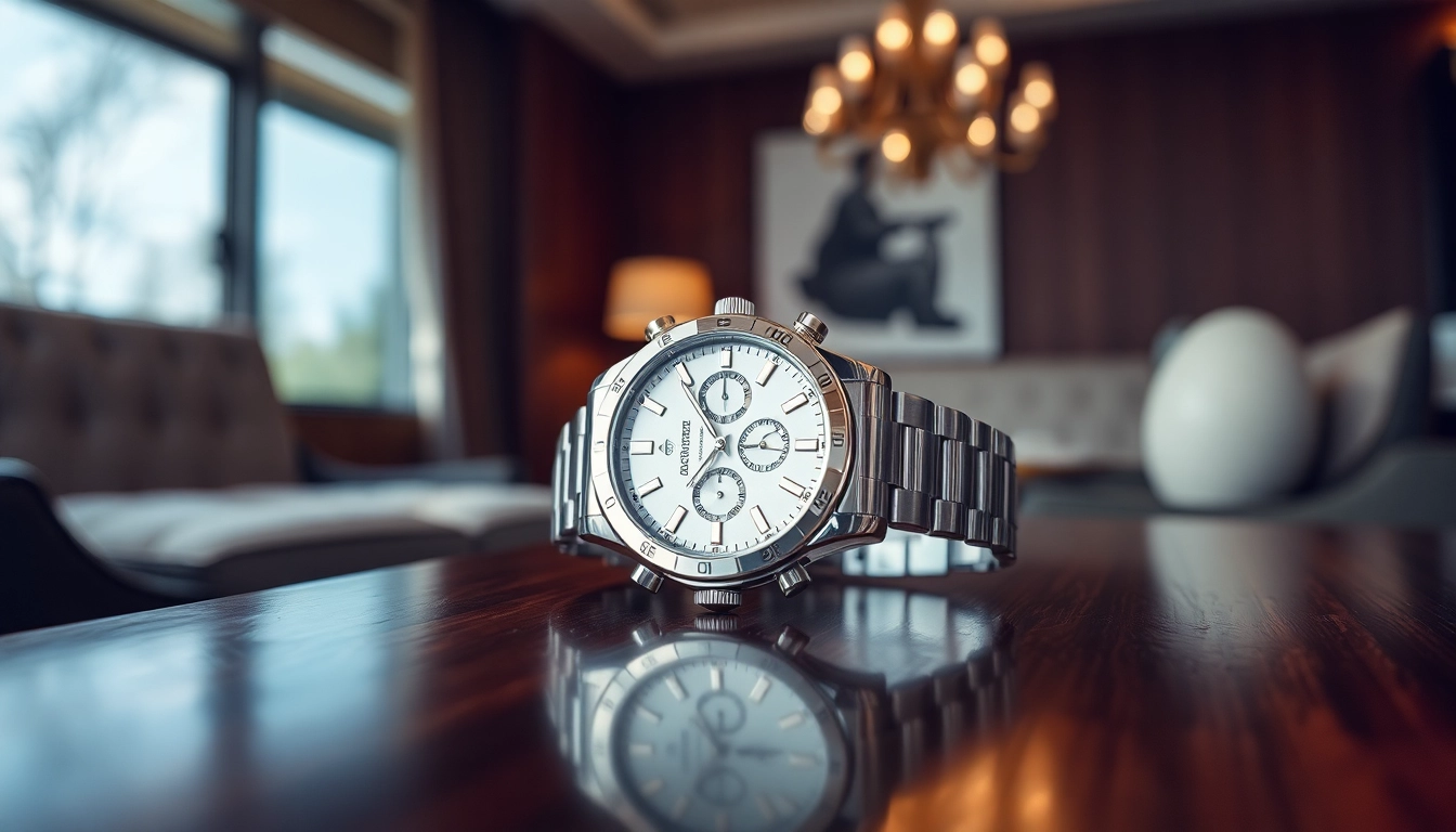 Showcasing a detailed replica watch on a polished surface, highlighting craftsmanship and elegance.