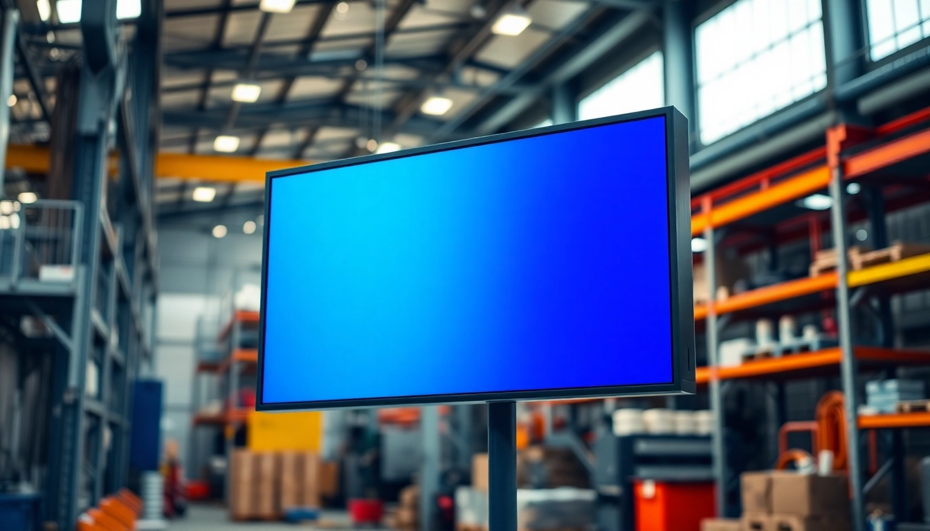 Showcase a high quality lcd display in a dynamic industrial setting, highlighting its advanced features and clarity.