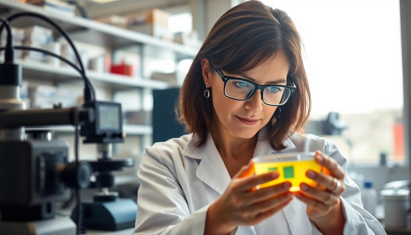 Scientist performing classic environmental testing in a clean lab environment with advanced tools.