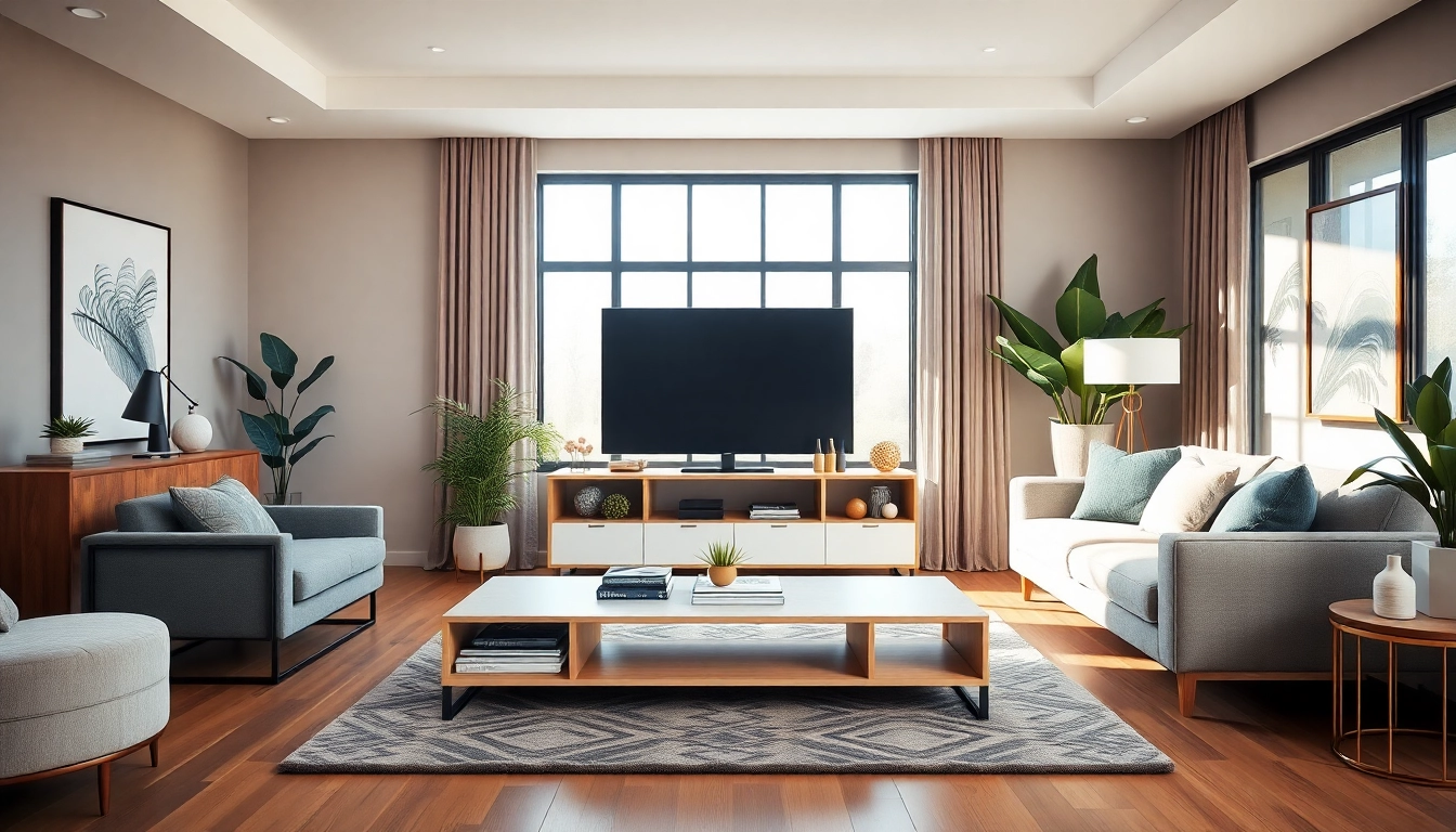 Showcase modern tv stands in an aesthetically pleasing living room setup.