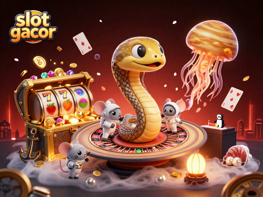 Experience the excitement of slot gacor with a dynamic cosmic casino scene full of engaging elements.