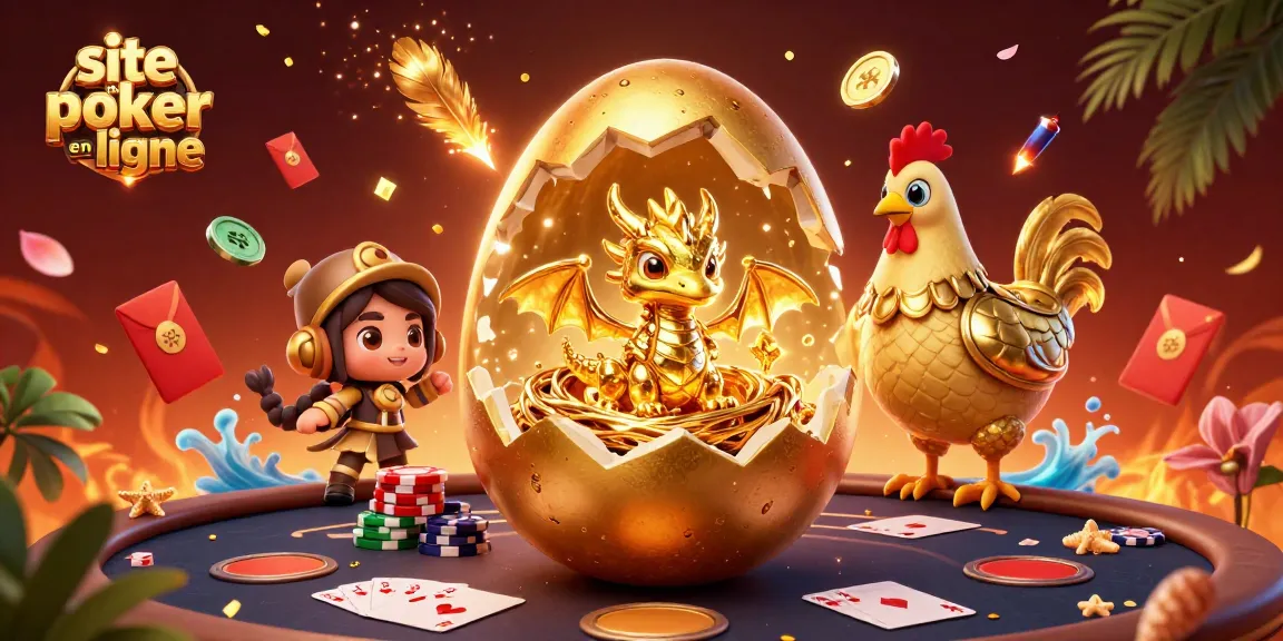 Jouez au site de poker en ligne avec une dragonne dorée et des jetons en folie