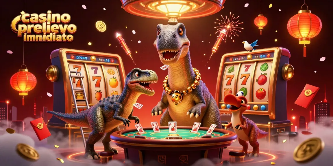 Visualizza il casino con prelievo immediato dove un brontosauro osserva un tavolo da poker con elementi di gioco