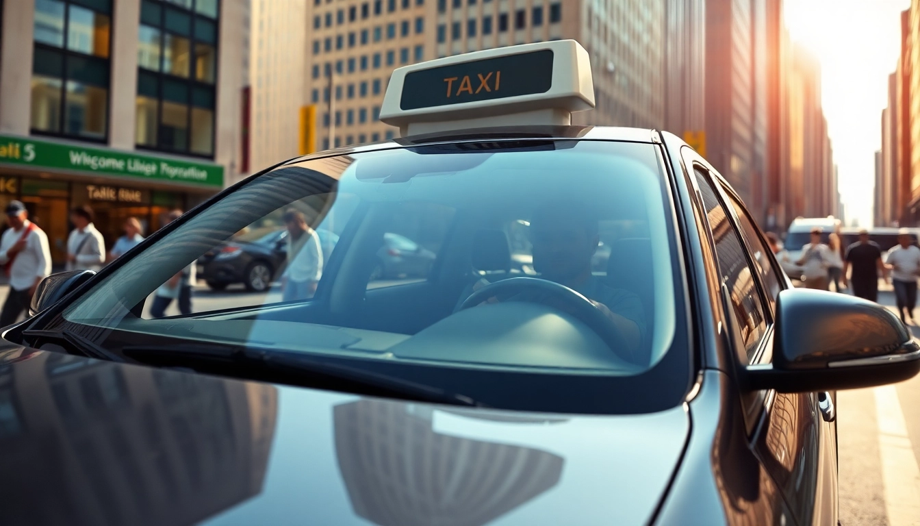 Experience seamless long distance taxi transfers with a modern taxi in an urban landscape.