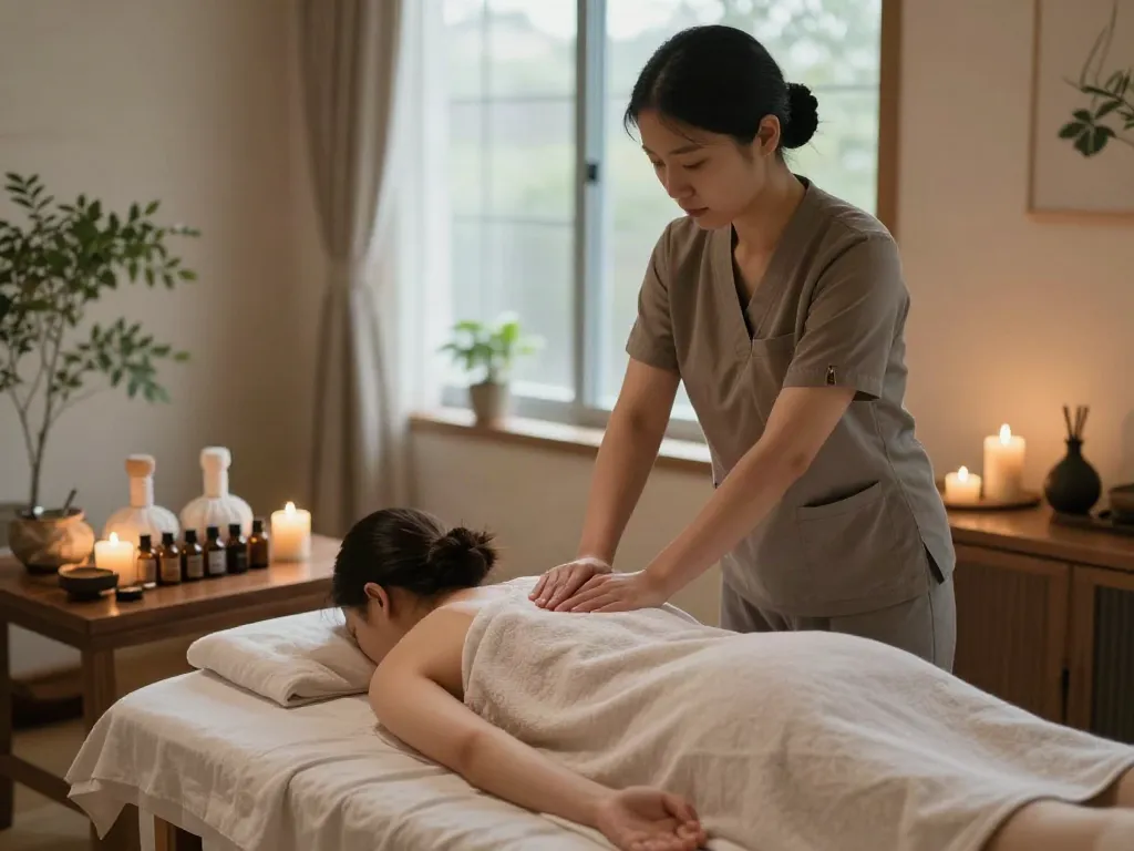 Relaxing 금촌출장마사지 session with a skilled therapist in a serene spa room.