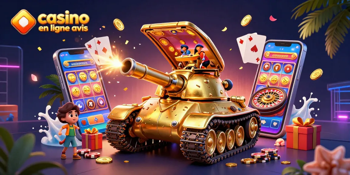 Évaluez les casinos en ligne avis avec une scène vibrante de machines à sous et de jeux.