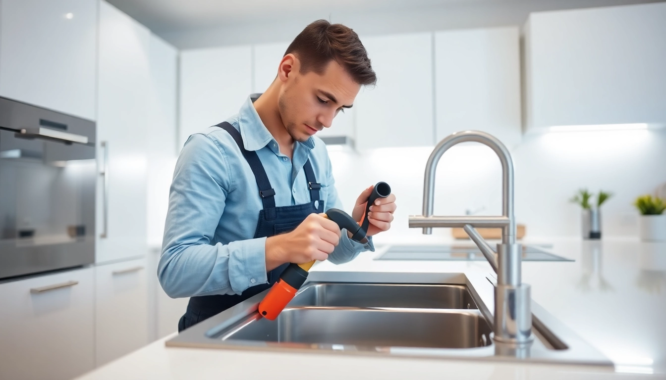 Reliable plumber near me fixing a sink in a modern kitchen.